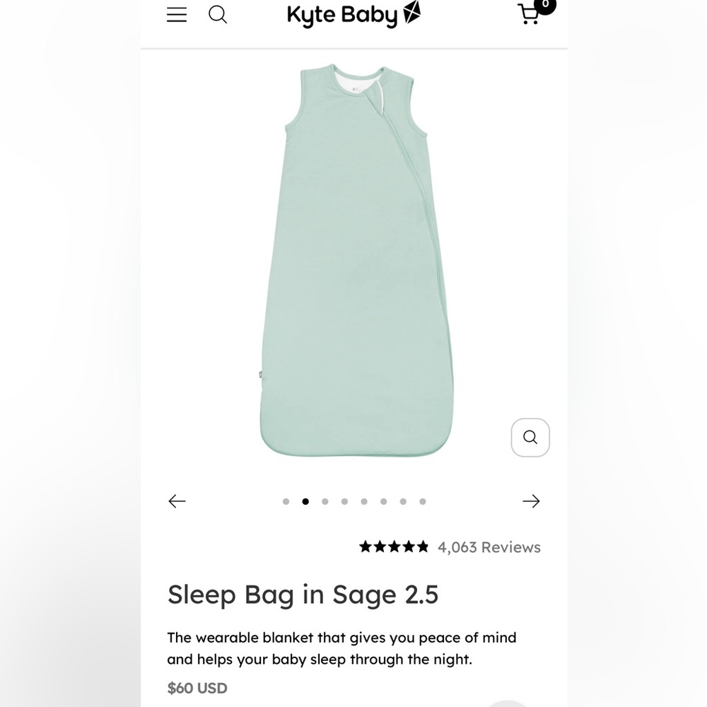 Kyte Baby Sleep Bag Wearable Blanket Double Zip Sleeveless Sage Large 2.5 Tog